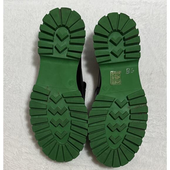 Steve Madden Penny Loafers Size 6 Black Leather Green Chunky Platform Lug Soles - Picture 5 of 7